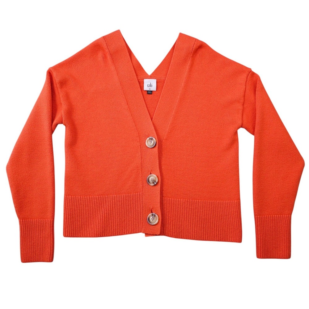 CAbi Citrus Cardigan Sweater Women XS Fiesta Orange VNeck Button Front Knit 6652